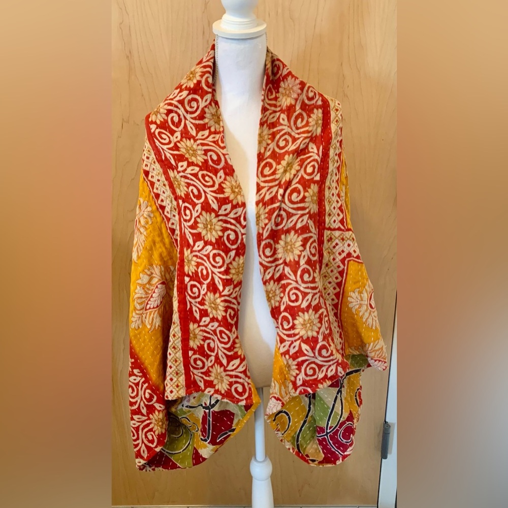 Handmade Kantha Wide Sleeve Jacket – Reversible Boho Topper